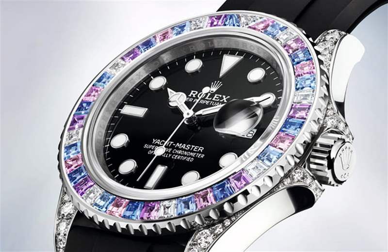 Rolex Yacht-Master彩虹圈手表表殼鑲上彩色寶石、鉆石低調奢華-復刻表