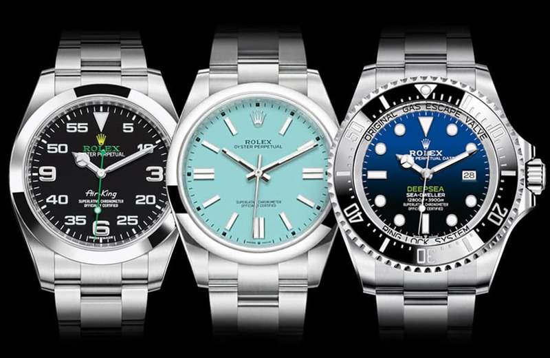 2022年停產(chǎn)的3款勞力士手表:Rolex Air-King(左)、Rolex Oyster Perpetual綠松石面(中)、Rolex Deepsea(右)(世界腕表官網(wǎng)) 3款勞力士停產(chǎn)熱門手表風(fēng)光不再OP綠松石面行情急跌近半-復(fù)刻表